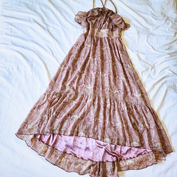 Guess Mauve Vintage 2000s Midi High-Low Dress | Boho Paisley | Size 11 - Picture 7 of 16